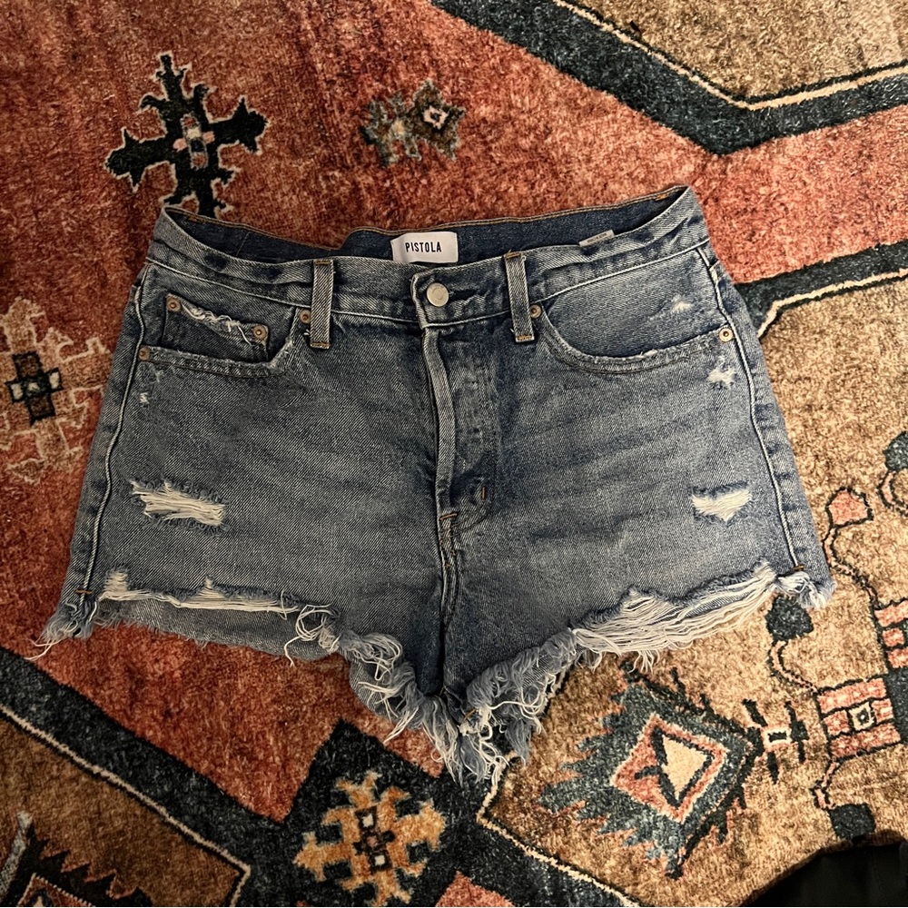 PISTOLA high rise denim cutoff shorts